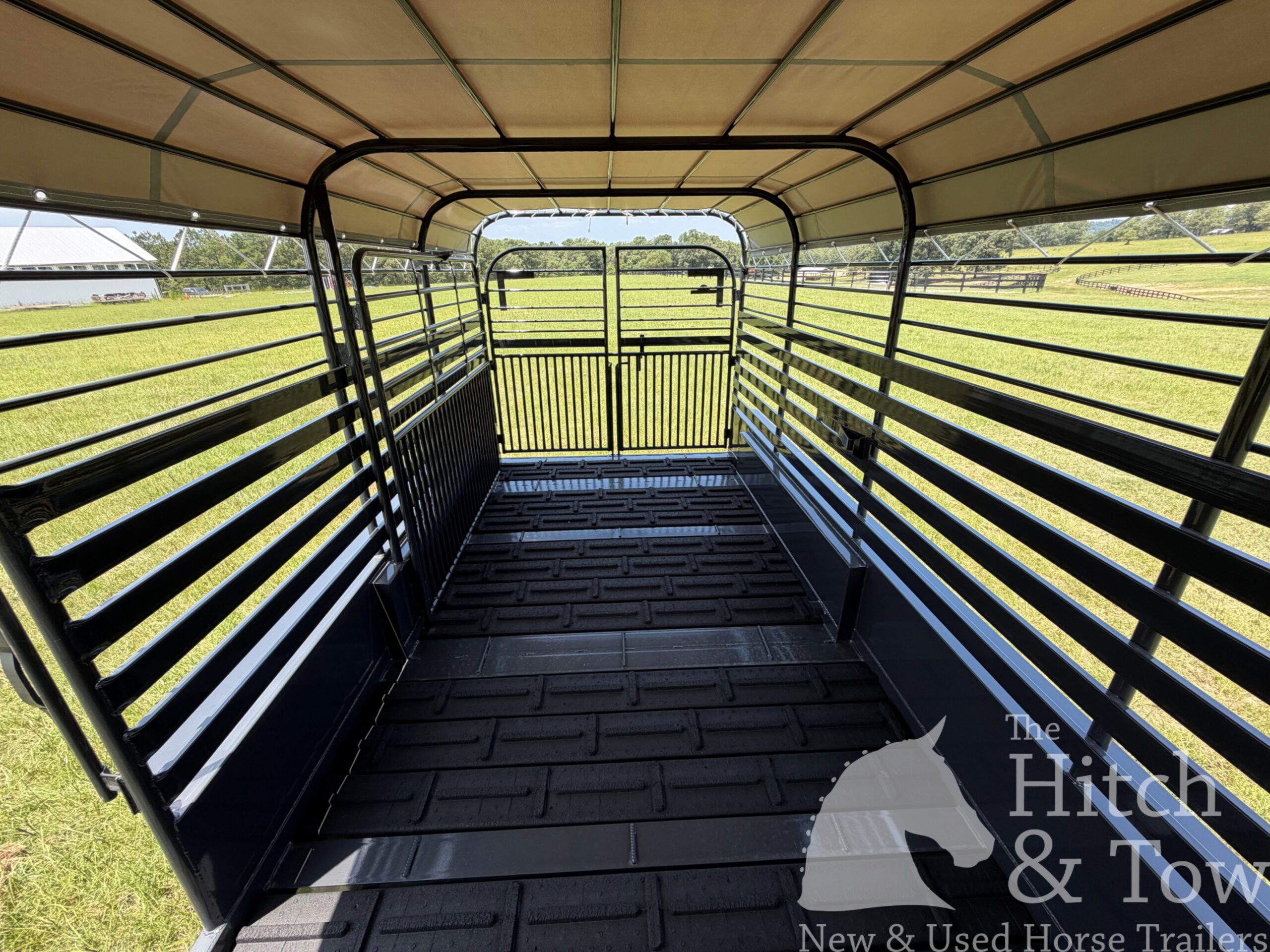 2026 16′ LIVESTOCK STOLL TRAILER W/ TUBE SIDES AND GRAY CANVAS TOP $16,450