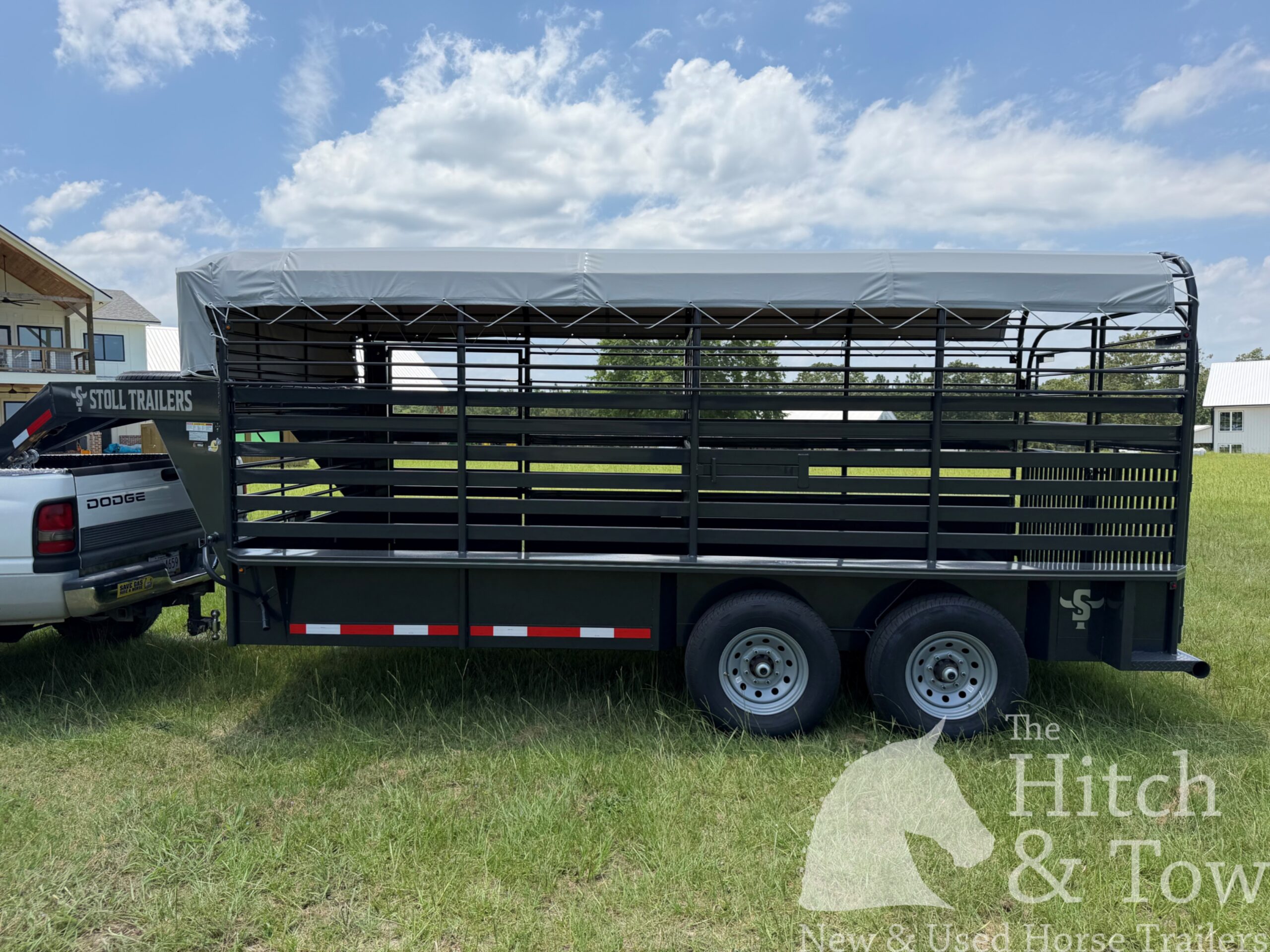 2026 16′ LIVESTOCK STOLL TRAILER W/ TUBE SIDES AND GRAY CANVAS TOP $16,450