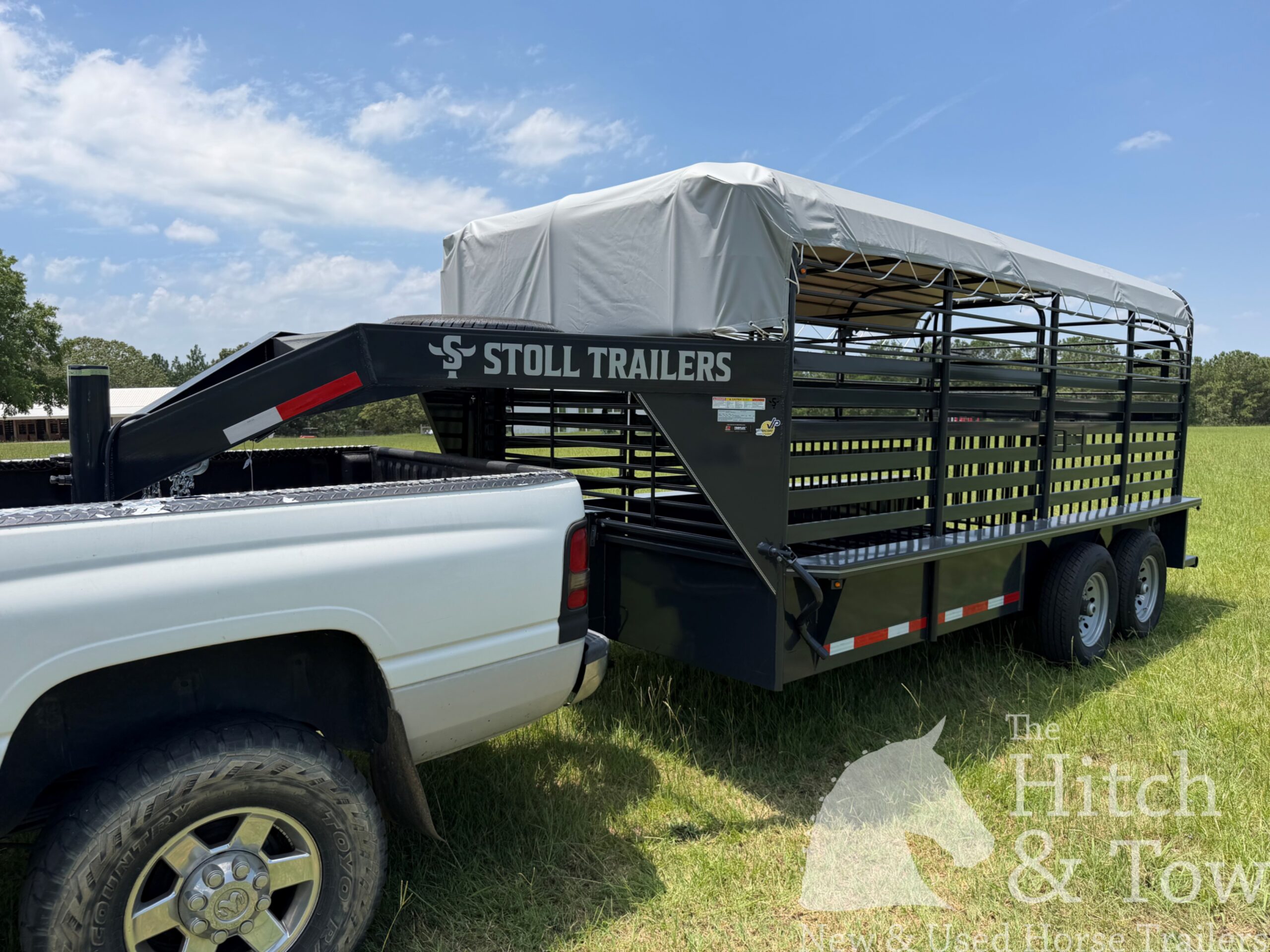 2026 16′ LIVESTOCK STOLL TRAILER W/ TUBE SIDES AND GRAY CANVAS TOP $16,450