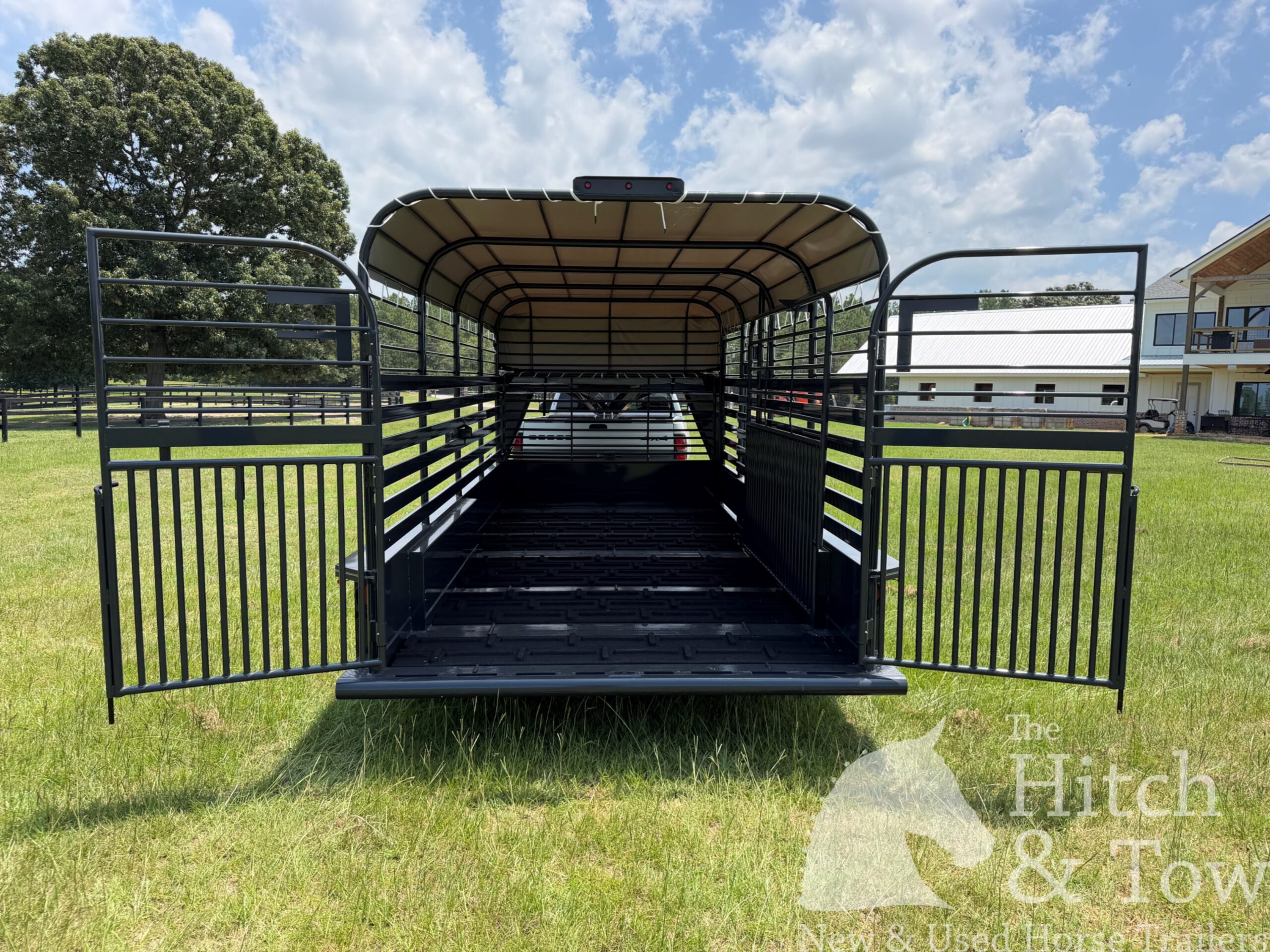 2026 16′ LIVESTOCK STOLL TRAILER W/ TUBE SIDES AND GRAY CANVAS TOP $16,450
