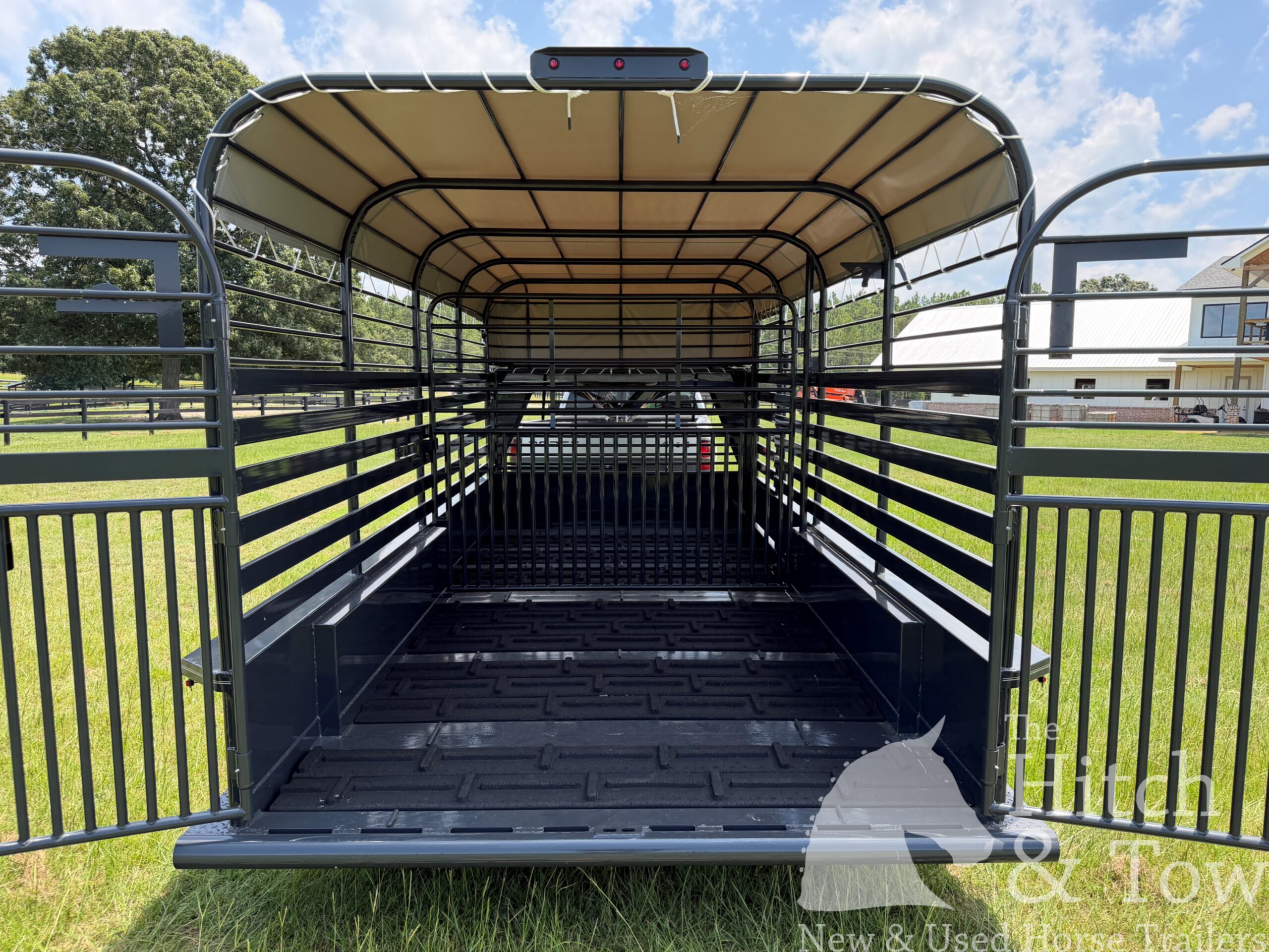 2026 16′ LIVESTOCK STOLL TRAILER W/ TUBE SIDES AND GRAY CANVAS TOP $16,450