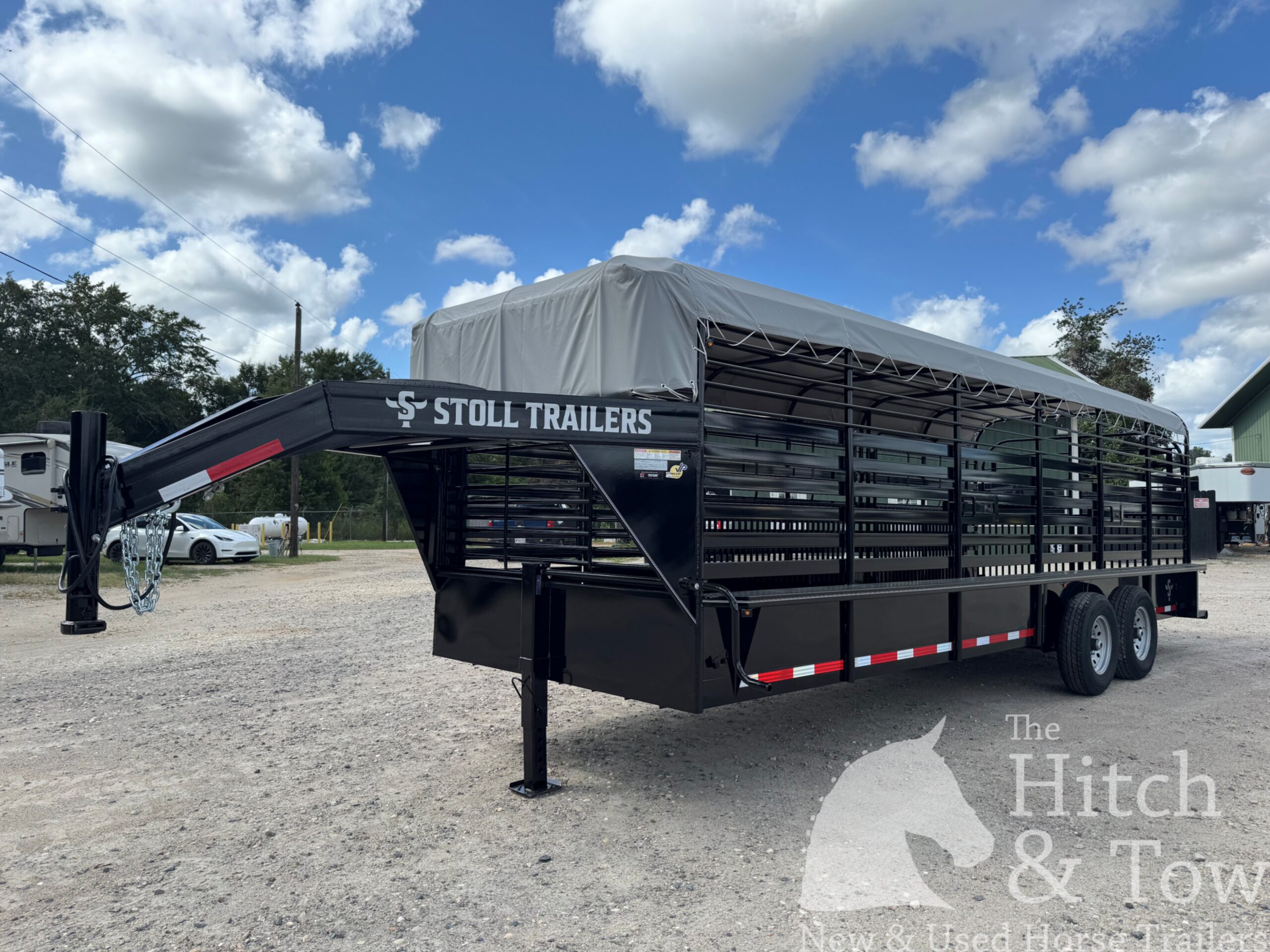2026 24′ LIVESTOCK STOLL TRAILER W/ TUBE SIDES AND GRAY CANVAS TOP $19,950