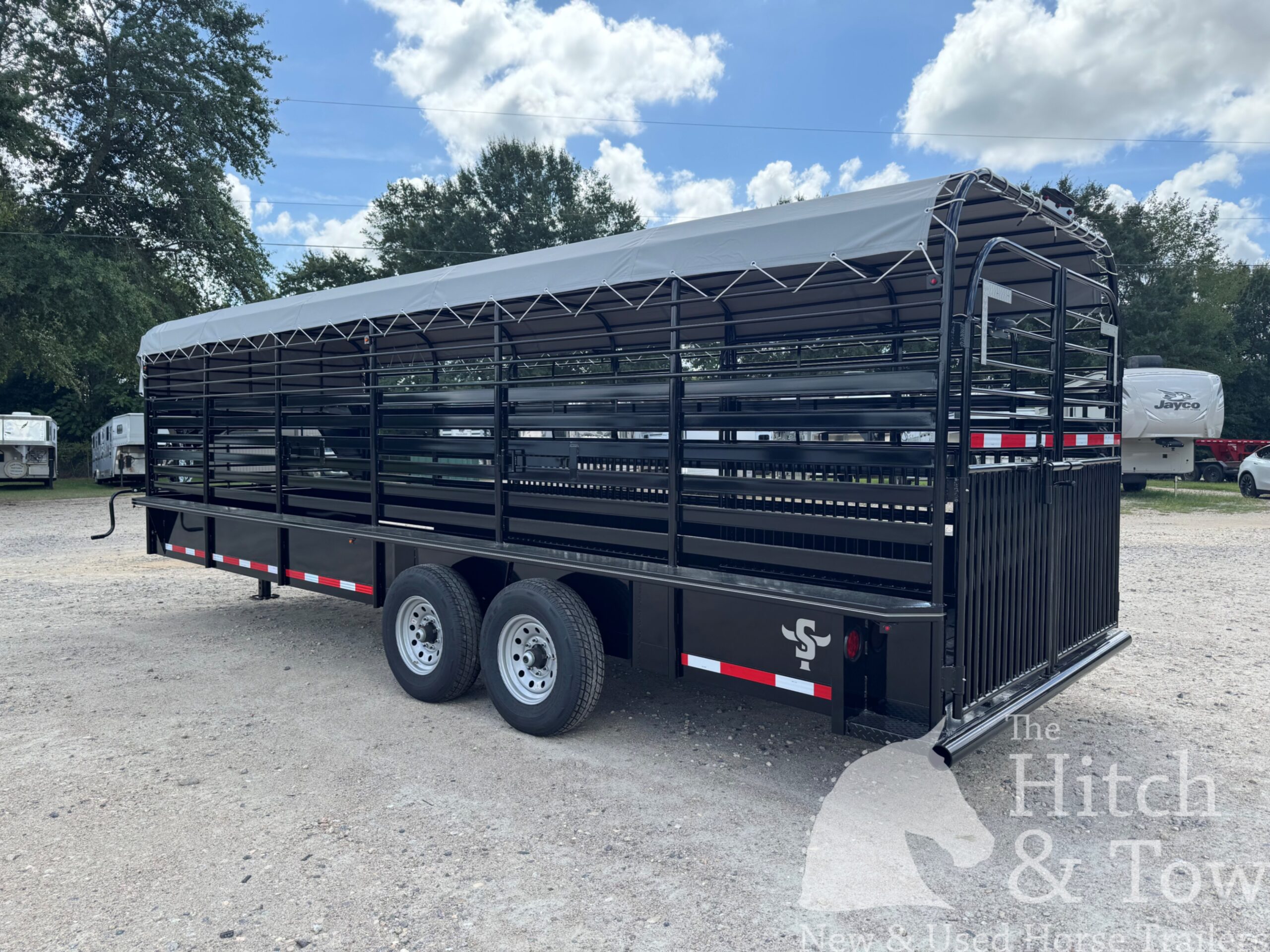 2026 24′ LIVESTOCK STOLL TRAILER W/ TUBE SIDES AND GRAY CANVAS TOP $19,950